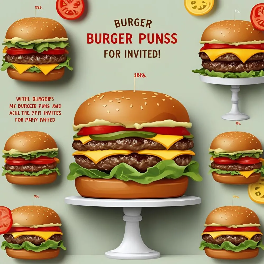 “burger puns for party invites”